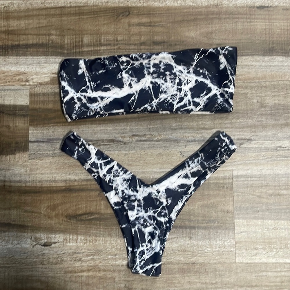 Strapless Black and White Bikini- Size Medium